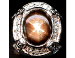 Кольцо из серебра 925 пробы (маркировка стоит) с покрытием из белого золота с звездчатым САПФИРОМ